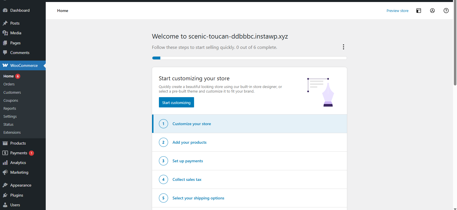woocommerce setup wizard
